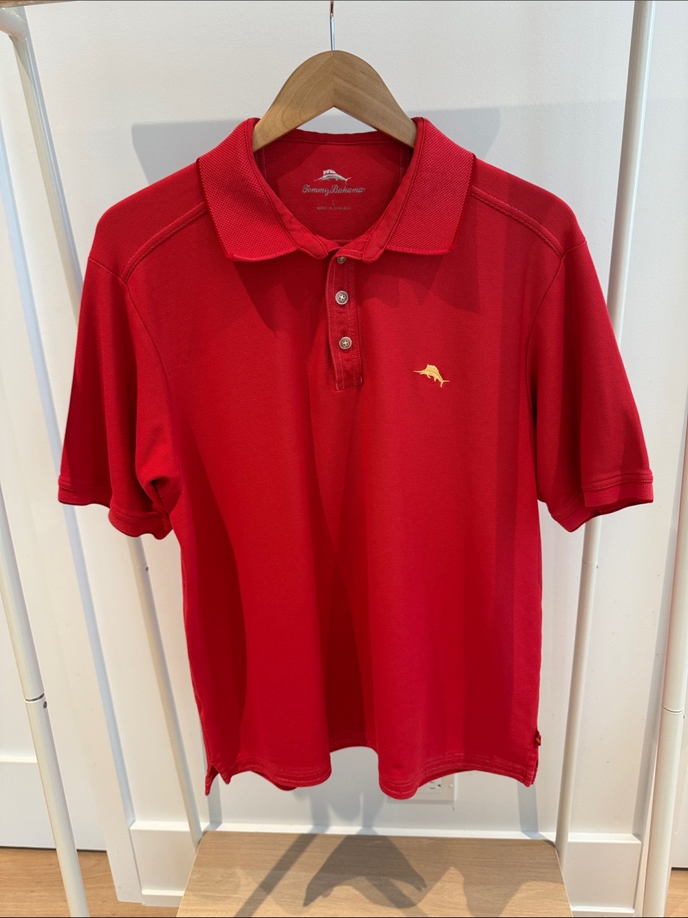 Tommy Bahama Red Polo with Gold Marlin Logo